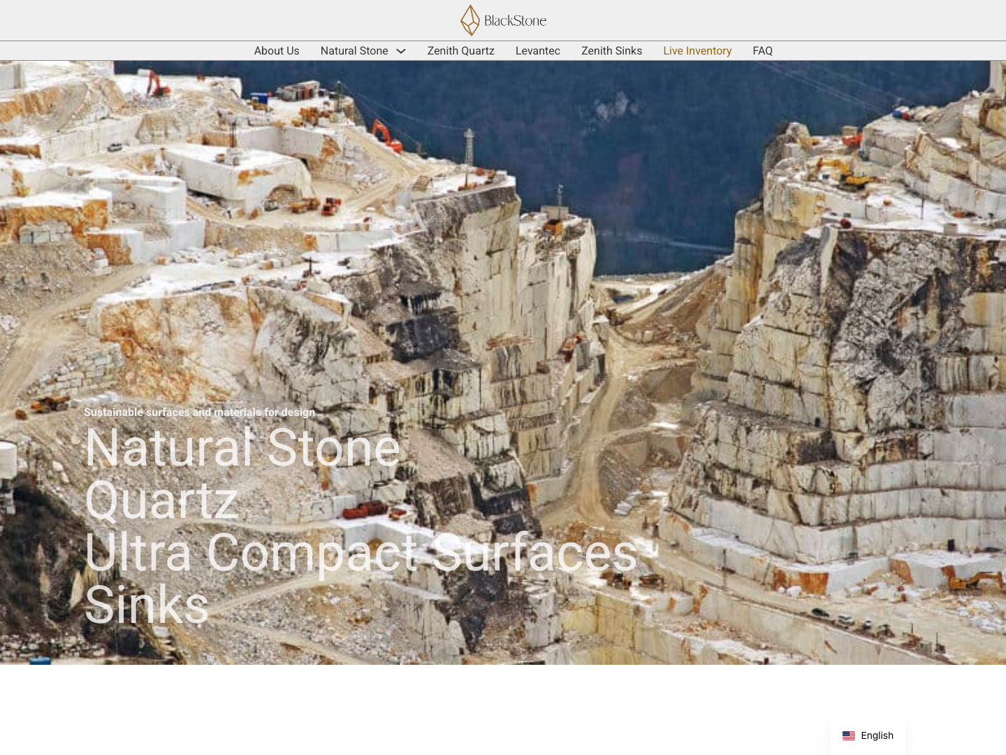 Blackstone Granite website homepage showing the redesigned natural stone catalog